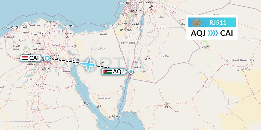 RJ511 Royal Jordanian Flight Map: Aqaba to Cairo