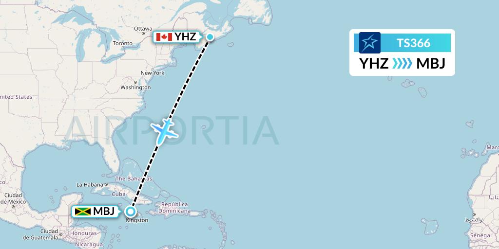TS366 Air Transat Flight Map: Halifax to Montego Bay
