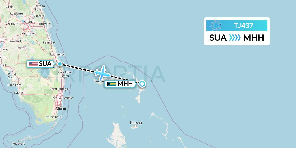 TJ437 Tradewind Aviation Flight Map: Stuart to Marsh Harbour