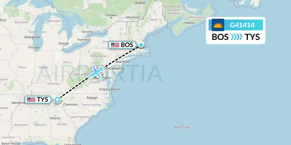 G41414 Allegiant Air Flight Map: Boston to Knoxville