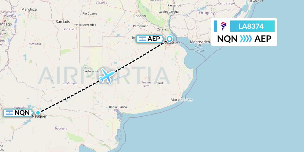 LA8374 LAN Airlines Flight Map: Neuquen to Buenos Aires