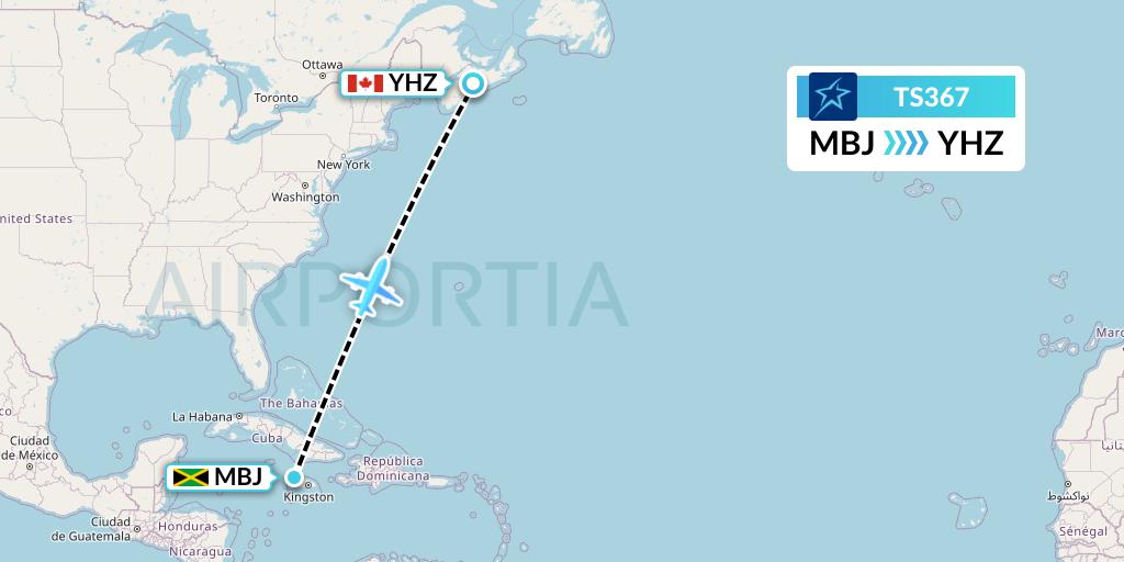 TS367 Air Transat Flight Map: Montego Bay to Halifax