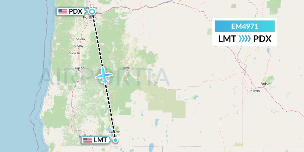 EM4971 Empire Airlines Flight Map: Klamath Falls to Portland