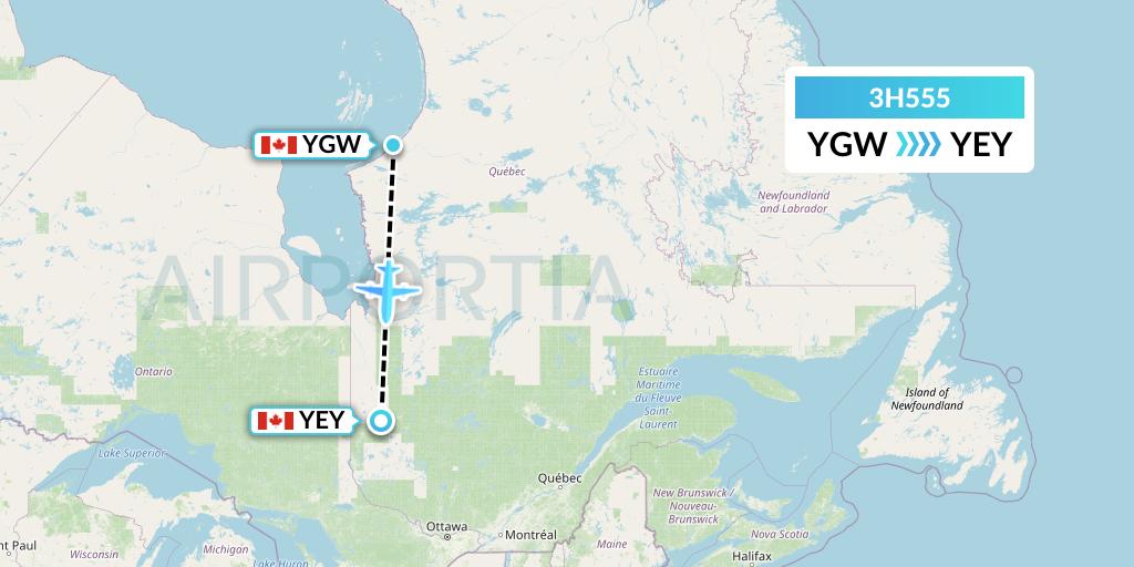 3H555 Air Inuit Flight Map: Kuujjuarapik to Amos