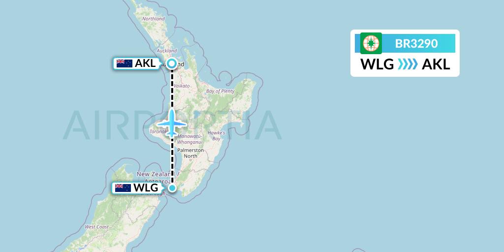 BR3290 EVA Air Flight Map: Wellington to Auckland