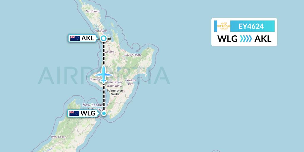 EY4624 Etihad Airways Flight Map: Wellington to Auckland