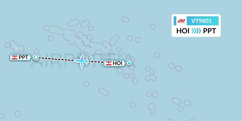 VT9801 Air Tahiti Flight Map: Hao to Papeete