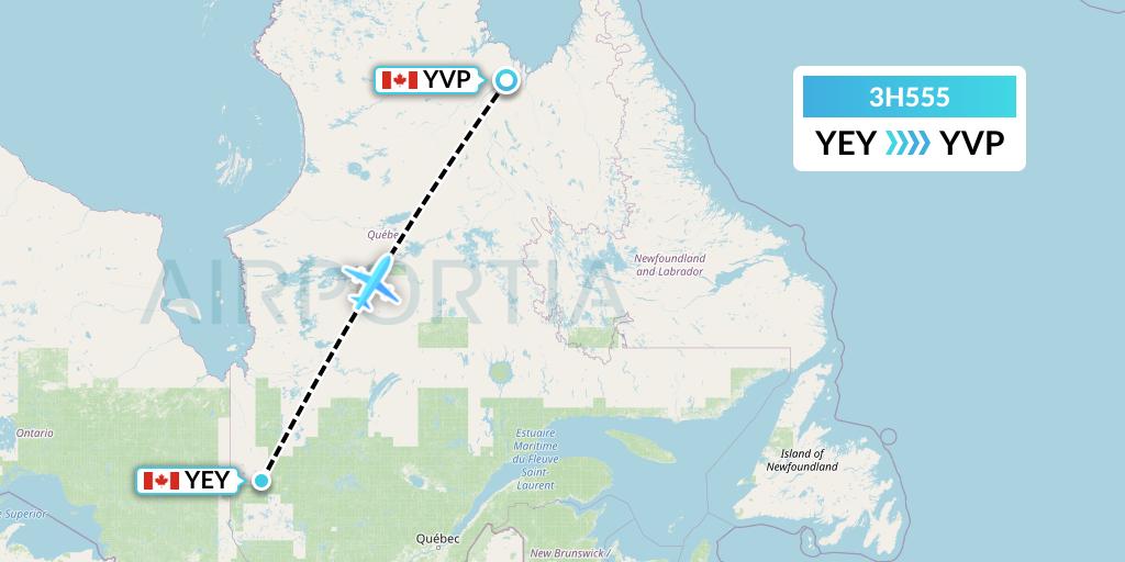 3H555 Air Inuit Flight Map: Amos to Kuujjuaq