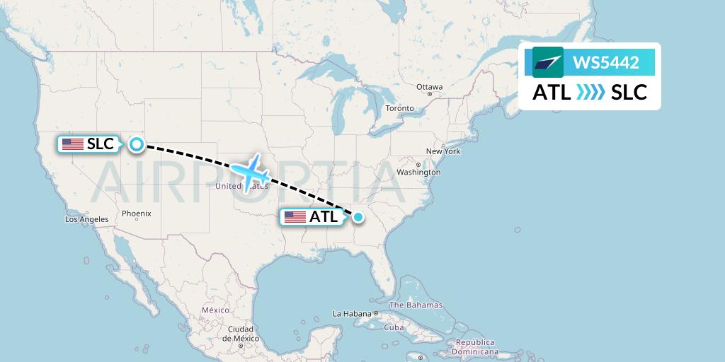 WS5442 WestJet Flight Map: Atlanta to Salt Lake City