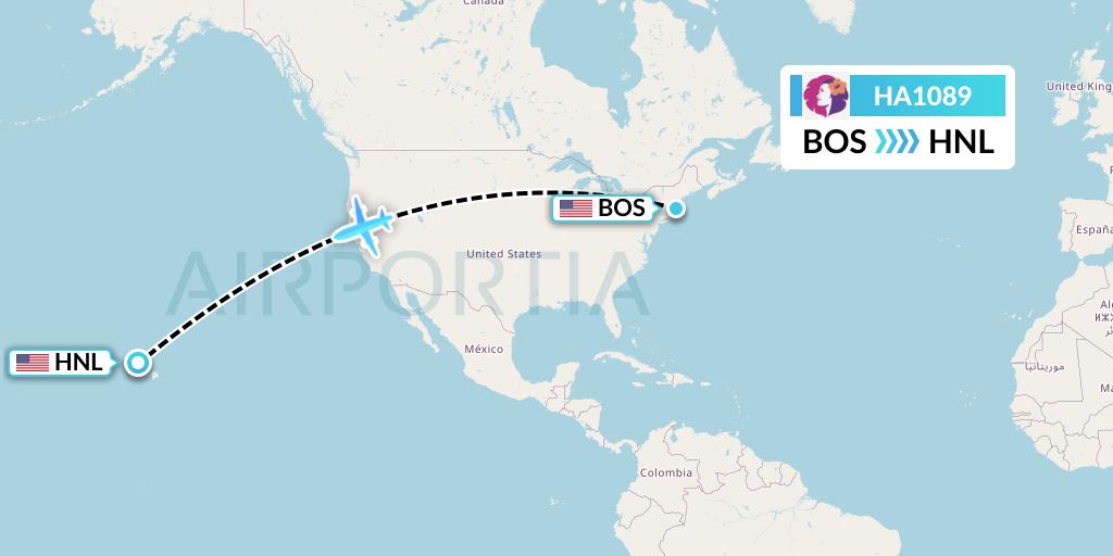 HA1089 Hawaiian Airlines Flight Map: Boston to Honolulu