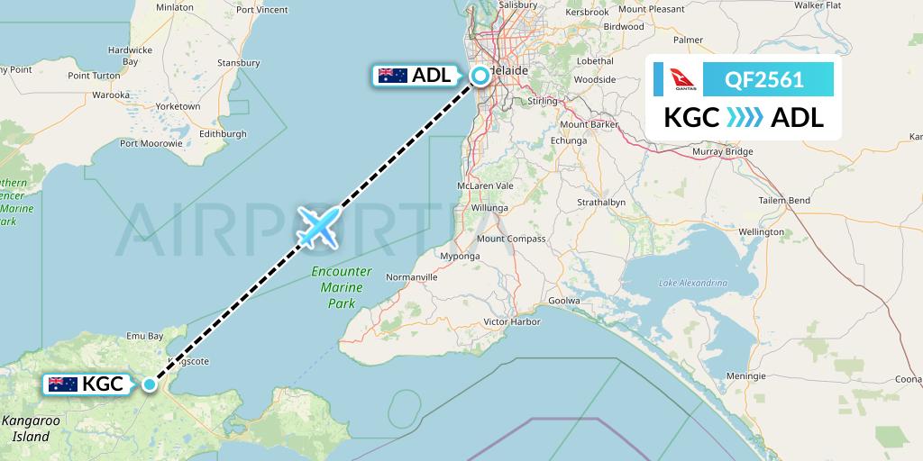 QF2561 Qantas Flight Map: Kingscote to Adelaide