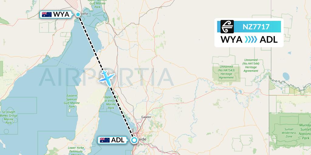 NZ7717 Air New Zealand Flight Map: Whyalla to Adelaide