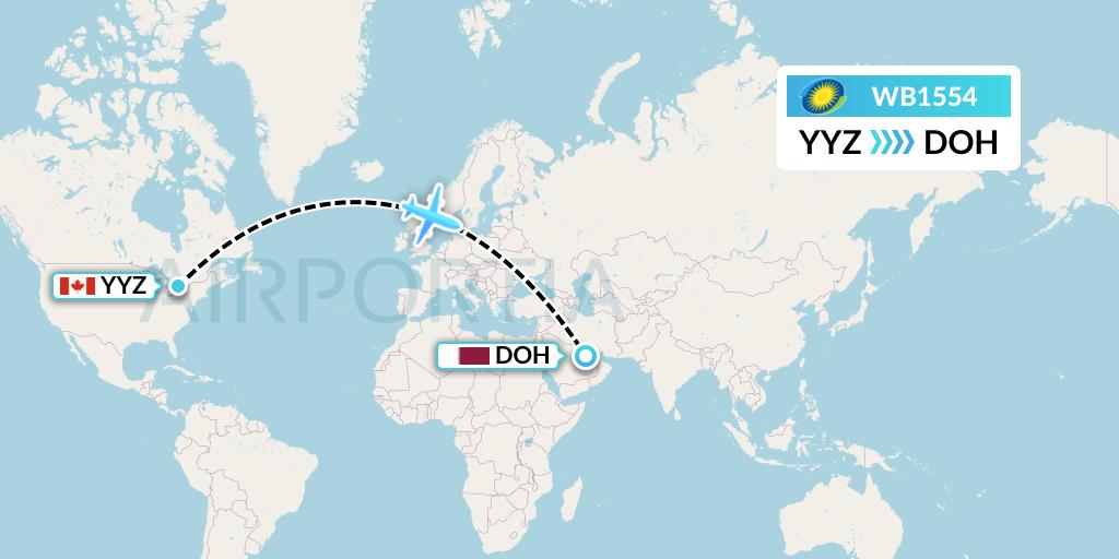 WB1554 RwandAir Flight Map: Toronto to Doha