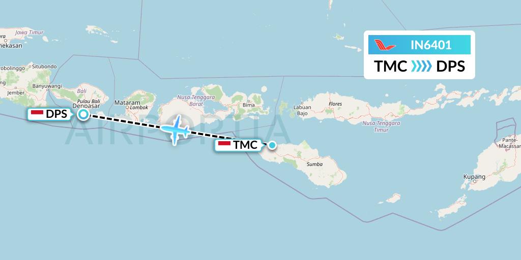 IN6401 NAM Air Flight Map: Tambolaka to Denpasar