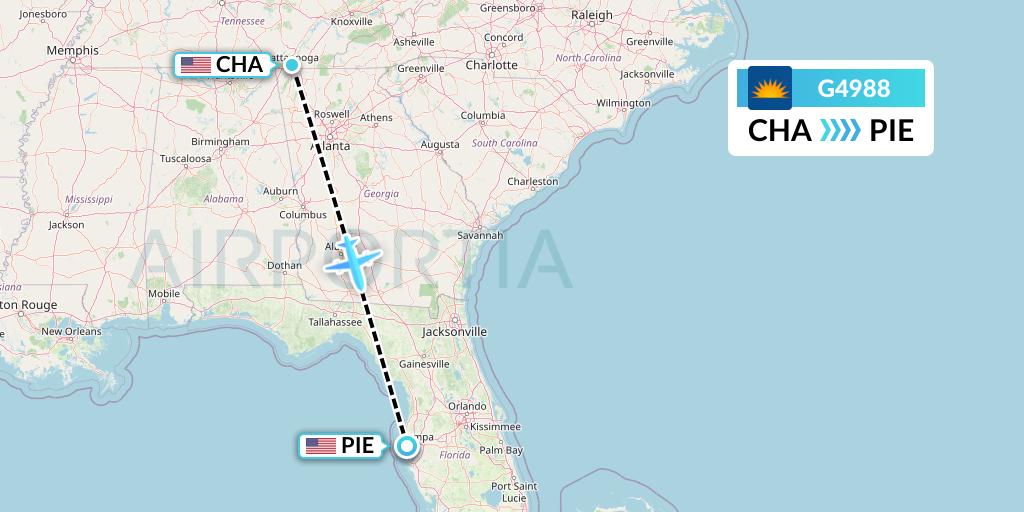 G4988 Allegiant Air Flight Map: Chattanooga to St. Petersburg
