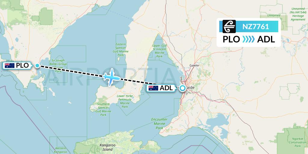 NZ7761 Air New Zealand Flight Map: Port Lincoln to Adelaide