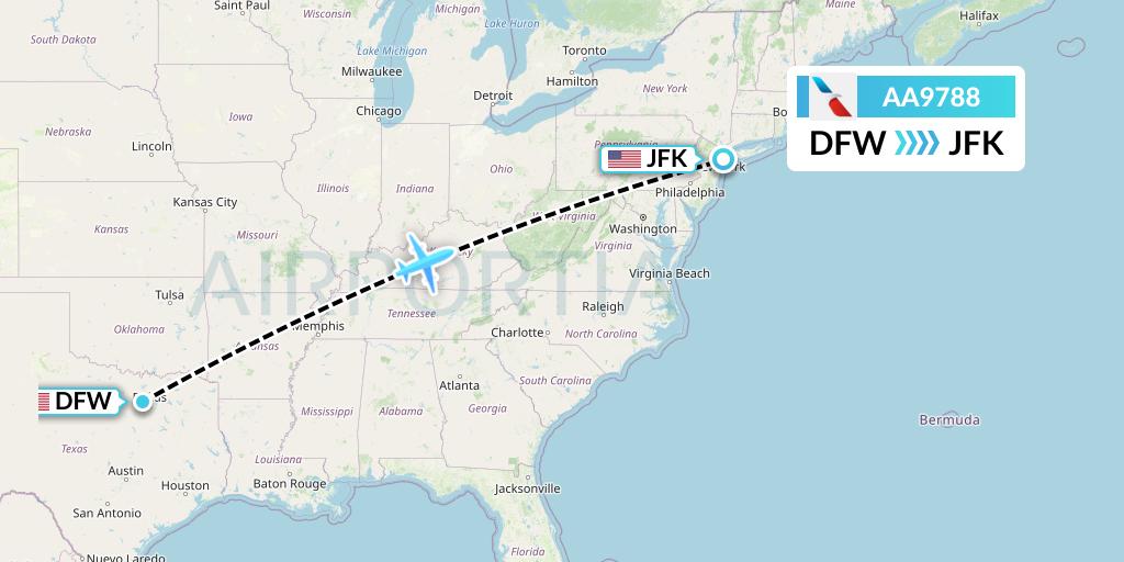 AA9788 American Airlines Flight Map: Dallas to New York
