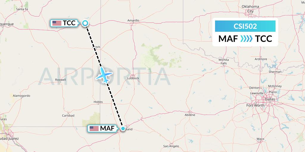 CSI502 Csi Aviation Flight Map: Midland to Tucumcari
