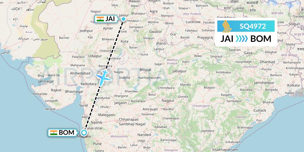 SQ4972 Singapore Airlines Flight Map: Jaipur to Mumbai