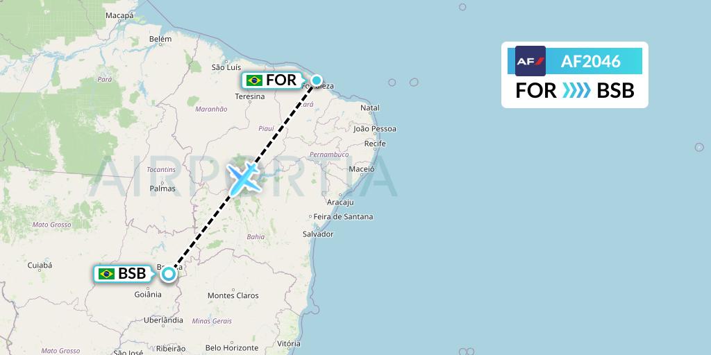 AF2046 Air France Flight Map: Fortaleza to Brasilia