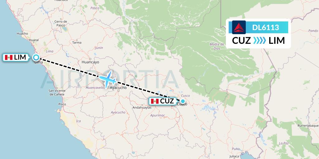 DL6113 Delta Air Lines Flight Map: Cusco to Lima