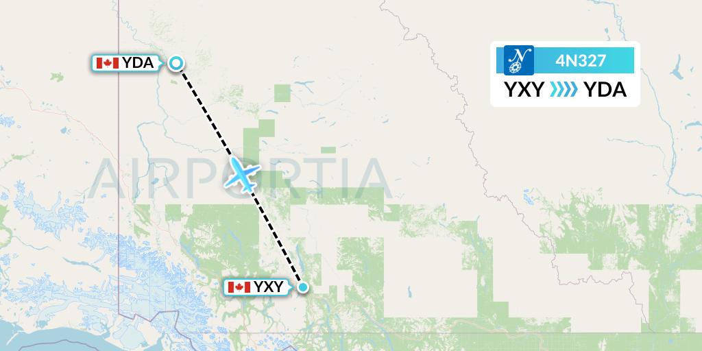 4N327 Air North Flight Map: Whitehorse to Dawson City