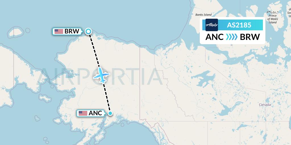 AS2185 Alaska Airlines Flight Map: Anchorage to Barrow
