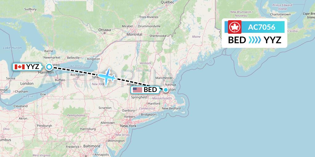 AC7056 Air Canada Flight Map: Bedford to Toronto