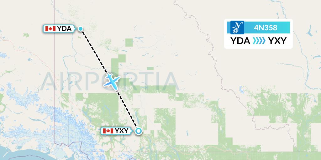 4N358 Air North Flight Map: Dawson City to Whitehorse