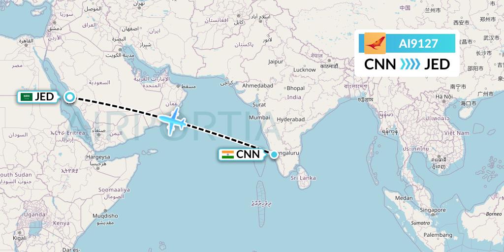 AI9127 Air India Flight Map: Mattannur to Jeddah