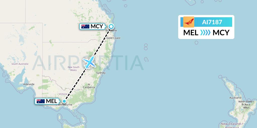 AI7187 Air India Flight Map: Melbourne to Sunshine Coast