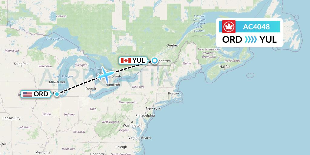 AC4048 Air Canada Flight Map: Chicago to Montreal