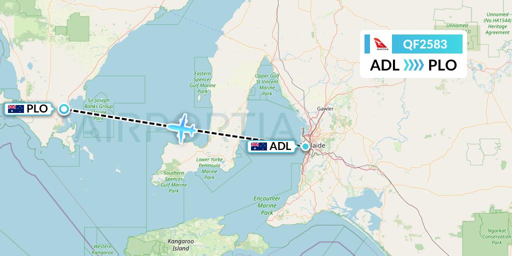 QF2583 Qantas Flight Map: Adelaide to Port Lincoln