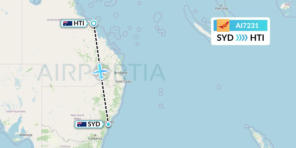 AI7231 Air India Flight Map: Sydney to Hamilton Island