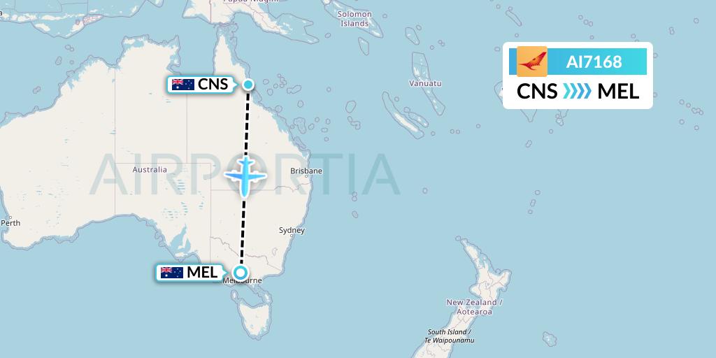 AI7168 Air India Flight Map: Cairns to Melbourne
