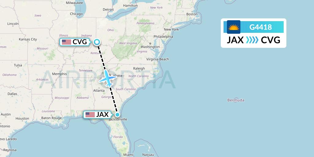 G4418 Allegiant Air Flight Map: Jacksonville to Cincinnati