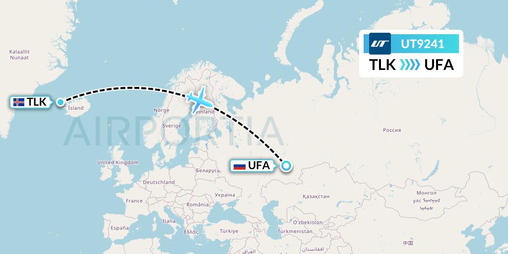 UT9241 UTair Flight Map: Talknafjordur to Ufa