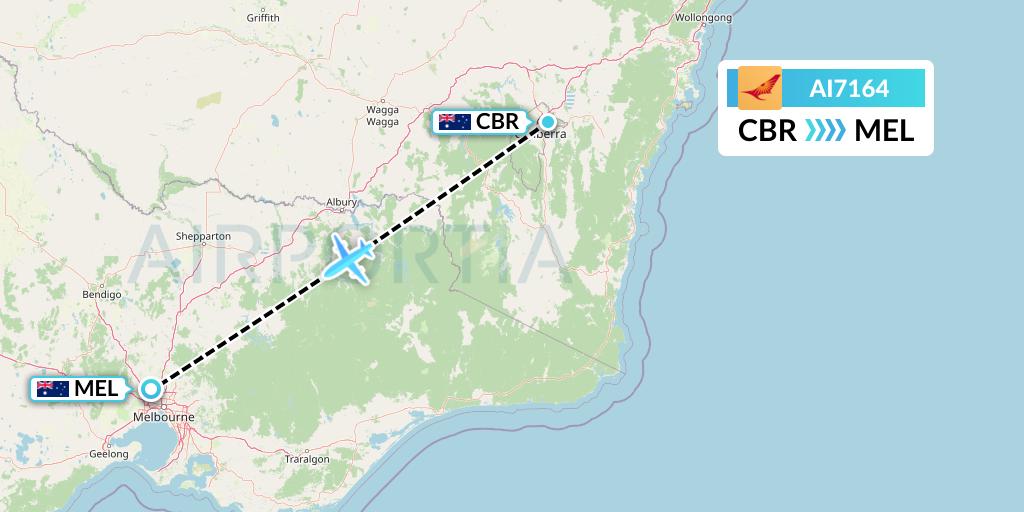 AI7164 Air India Flight Map: Canberra to Melbourne