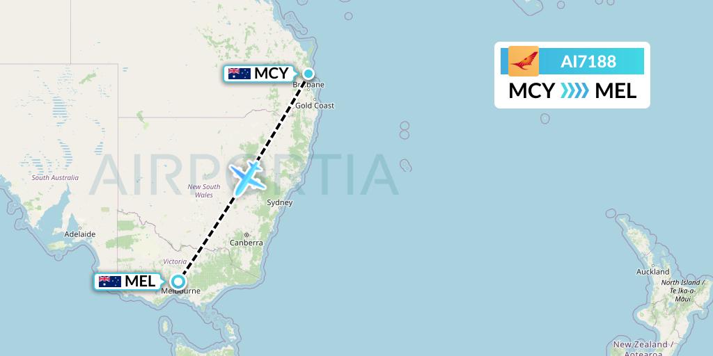 AI7188 Air India Flight Map: Sunshine Coast to Melbourne
