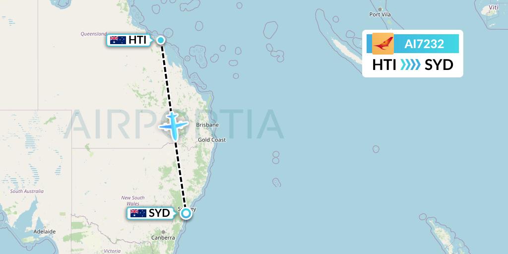 AI7232 Air India Flight Map: Hamilton Island to Sydney