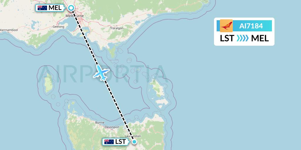 AI7184 Air India Flight Map: Launceston to Melbourne
