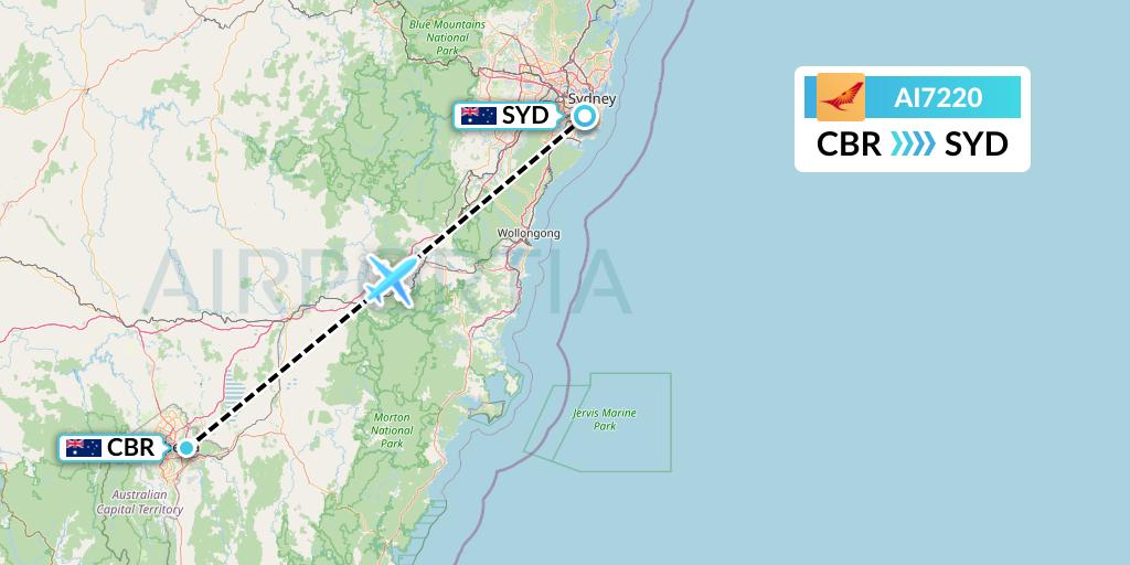 AI7220 Air India Flight Map: Canberra to Sydney