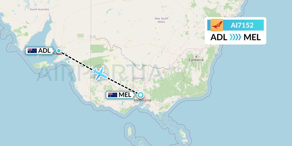 AI7152 Air India Flight Map: Adelaide to Melbourne