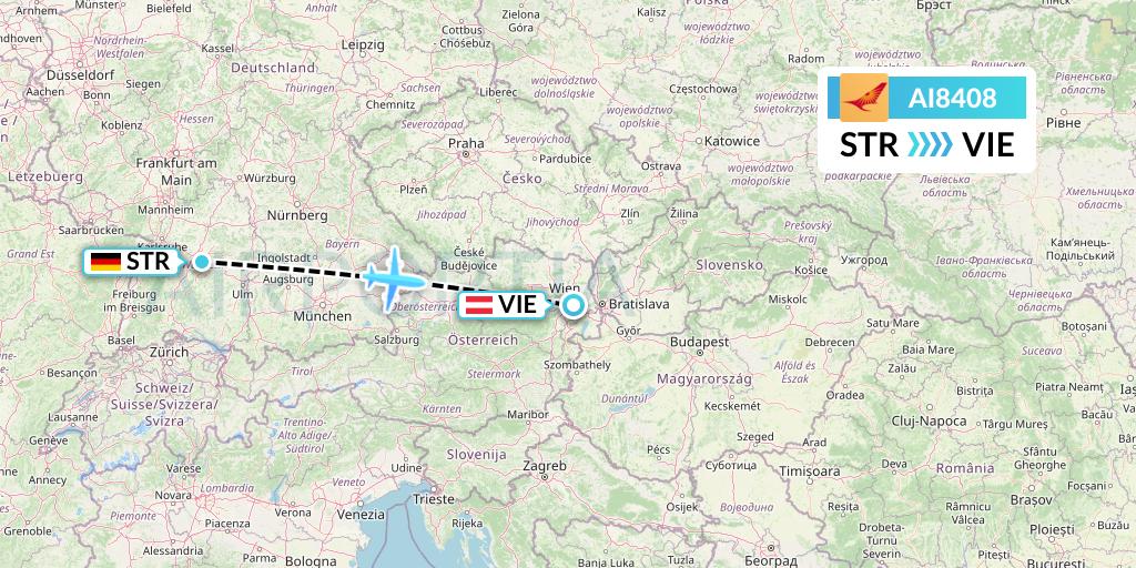 AI8408 Air India Flight Map: Stuttgart to Vienna