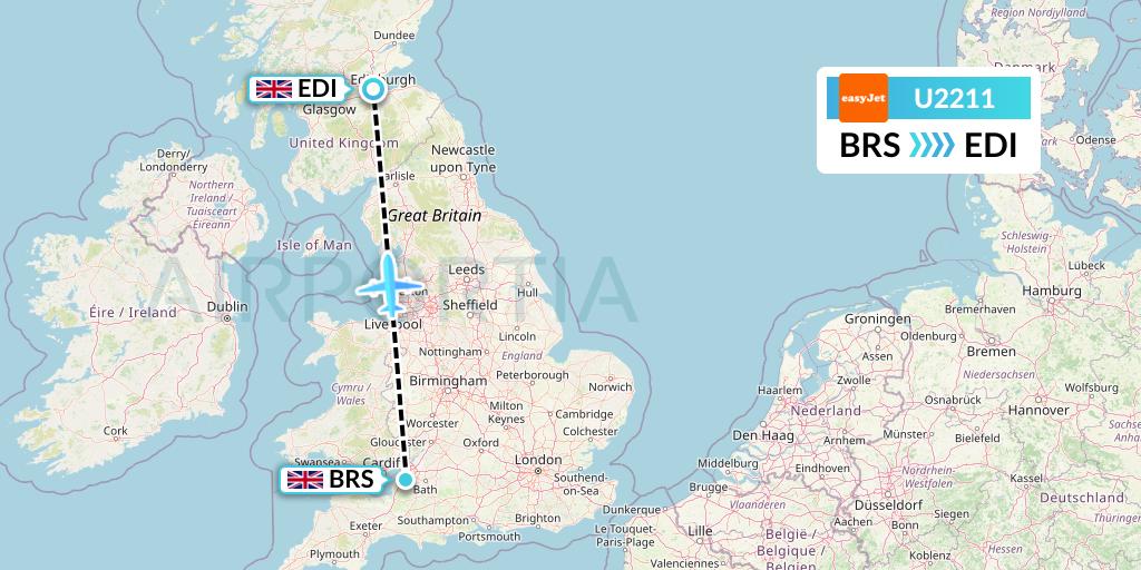 U2211 EasyJet Flight Map: Bristol to Edinburgh