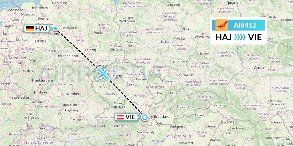 AI8412 Air India Flight Map: Hannover to Vienna