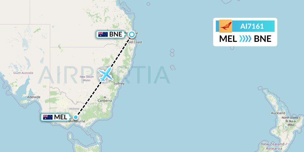 AI7161 Air India Flight Map: Melbourne to Brisbane