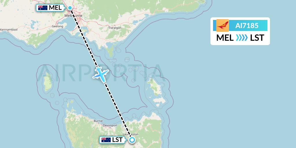 AI7185 Air India Flight Map: Melbourne to Launceston