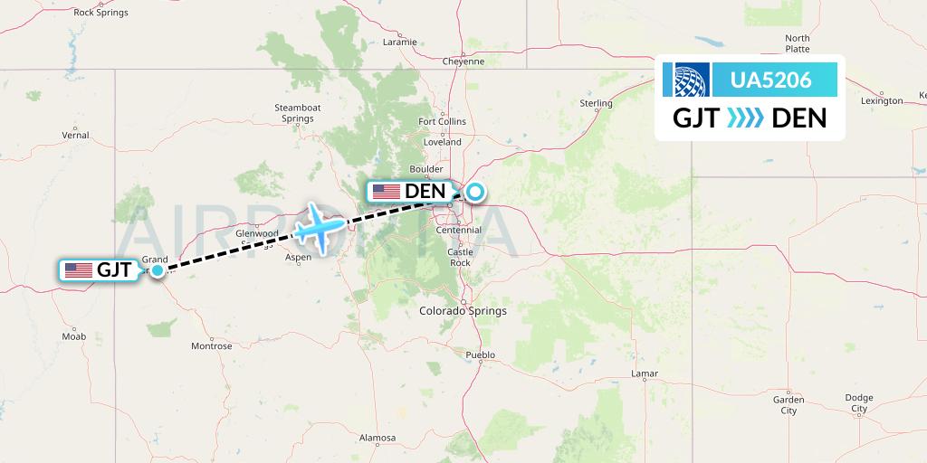 UA5206 United Airlines Flight Map: Grand Junction to Denver