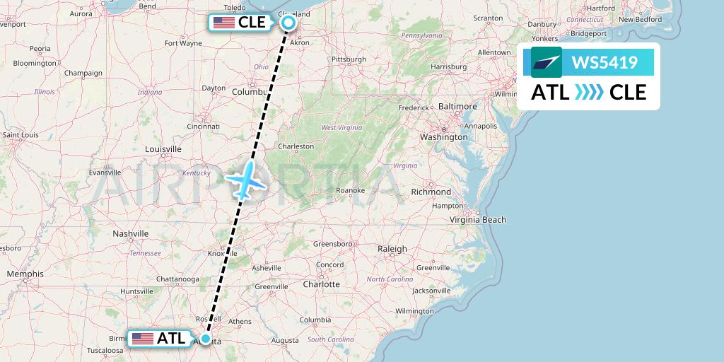 WS5419 WestJet Flight Map: Atlanta to Cleveland